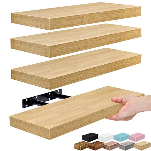 Sorbus Floating Shelves for Wall – 16 Inch Floating Shelf for Kitchen, Bedroom, Living Room, Bathroom, Home & Wall Decor - Mounted Bathroom Shelves with Invisible Brackets (Maple Wood, 4 Pack) - color: Maple Wood, size: 4 Pack