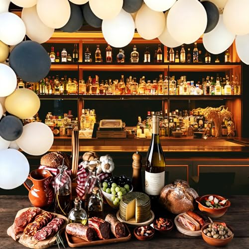 Bar Photo Backdrop Vinyl 9x6ft Wine Cafe Restaurant Drink Shelf Photography Backdrops for Friendsmas Party Urban Club Speakeasy Room Wall Art Photo Backgrounds Videos Photo Backdrop BJLSPH1583 - size: 9x6ft