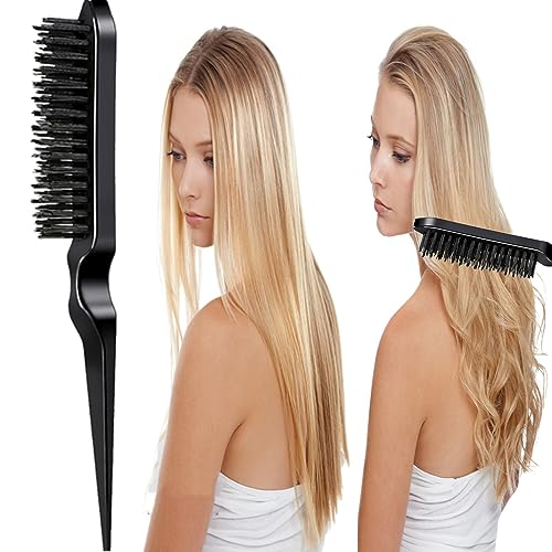 5Pcs Slick Back Brush Set with Topsy Tail Tool, Teasing Bristle, Rat Comb for Women & Girls Hair Styling, Flyaways Control and Edge Combing - BIACK - color: black