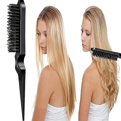 5Pcs Slick Back Brush Set with Topsy Tail Tool, Teasing Bristle, Rat Comb for Women & Girls Hair Styling, Flyaways Control and Edge Combing - BIACK - color: black
