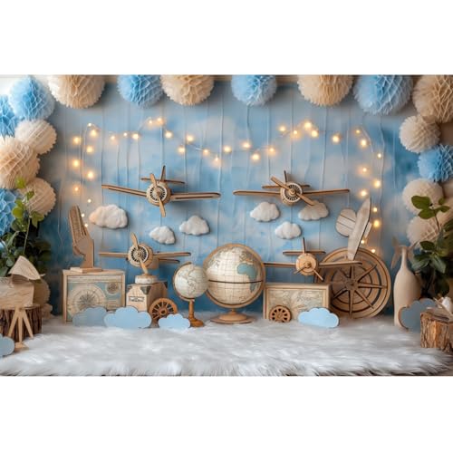 YongFoto Travel Adventure Aircraft Backdrop 7x5ft Cute Clouds Sky Airplane Photography Background Adventure Awaits Baby Shower Boy 1st 2nd Birthday Party Banner Kids Portraits Photoshoot Wallpaper - color: Style 6, size: 7ftx5ft
