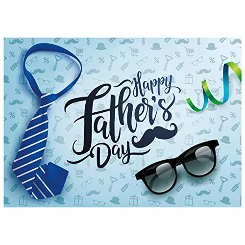 10X8FT Happy Father's Day Backdrop Necktie and Glasses Blue Backdrops Photo Studio Prop Backdrop Father's Day Party Supplies Decorations Banner Photography Background DH-404 - size: 10X8FT