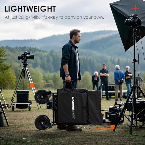 TARION Video Production Camera Cart - Heavy Duty 440lb Load Capacity Cine Dolly - Foldable 3 Tray Mobile Workstation - 9 Inch Swivel Wheels - Titanrig Cart - style: Titanrig Cart - Basic