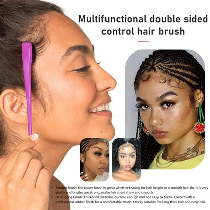 Soft 'N Style Double Sided Edge Control Hair Brush Comb Combo Pack 4 Pieces Pink and Black - color: 4pack