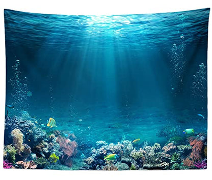 BELECO Underwater World Backdrop 5x3ft Fabric Undersea Backdrop for Photography Under The Sea Tropical Fish and Corral Deep Sea Sunlight Seabed Background Undersea Party Decor Photo Studio Props - size: 5x3ft