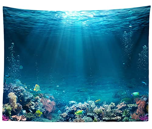 BELECO Underwater World Backdrop 7x5ft Fabric Undersea Backdrop for Photography Under The Sea Tropical Fish and Corral Deep Sea Sunlight Seabed Background Undersea Party Decor Photo Studio Props - size: 7x5FT