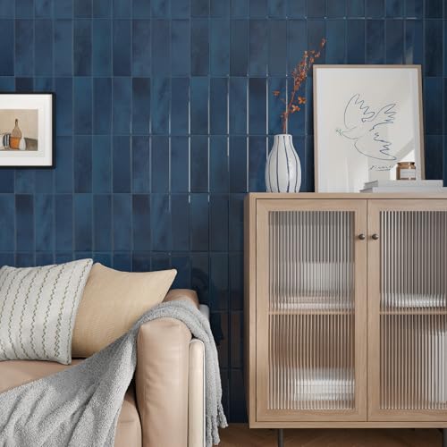 CHIHUT 6 Sheets Blue Rectangular Kitchen Backsplash Tiles Peel and Stick 12"X12" Marble Self Adhesive Stick on Backsplash for Bathroom Laundry Room 3D Removable Thick Vinyl Subway Tiles - color: Blue, size: 6 Tiles