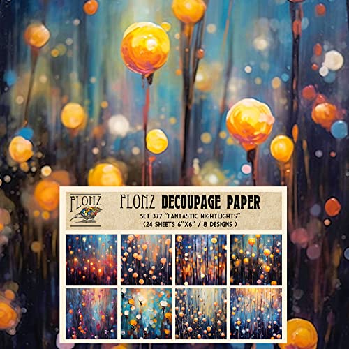 Decoupage Paper Pack (24 Sheets 6"x6") Fantastic Nightlights # Vintage Styled Pattern Paper for Decoupage, Craft and Scrapbooking - color: ThirtyOne