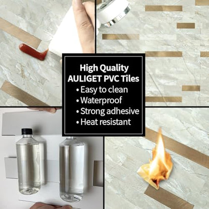AULIGET 2 Sheets Faux Stone Peel and Stick Backsplash, Light Brown Marble Look PVC Wall Tiles Stick on Backsplash for Kitchen - color: Light Brown, size: 2 Sheets, 6"x12"x0.12"