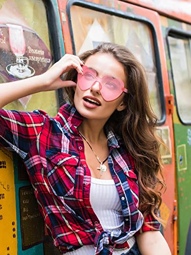 Dunzy 100 Pairs Heart Shaped Sunglasses for Women Colorful Glasses Transparent Heart Sunglasses Valentine's Party Favor - color: Pink