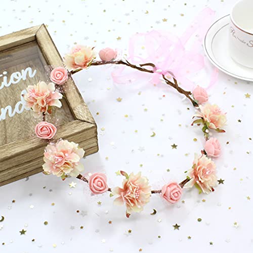 DDazzling Girls Breath Crown Flower Girl crown Floral Headband Wedding Hair Wreath Photo Props (Baby Pink) - color: Baby Pink