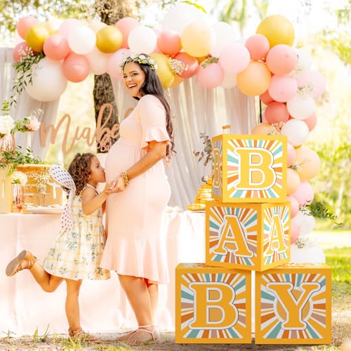 4PCS Boys Boho Baby Boxes Here Comes The Son Baby Shower Decor for Son Shower Decorations Birthday Party Supplies