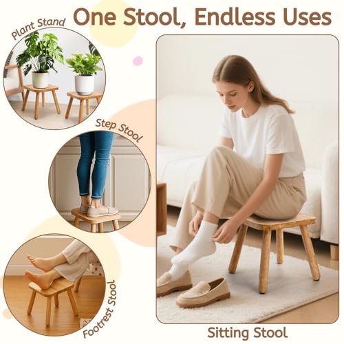 Youeon 12 Inch Square Solid Wooden Step Stool, Non-Slip One Step Stool for Adults, Holds up to 300 Lbs, Portable & Sturdy, Footstool for Bedroom, Bathroom, Kitchen, Easy to Assemble - size: 11.8"D x 11.8"W x 11.4"H
