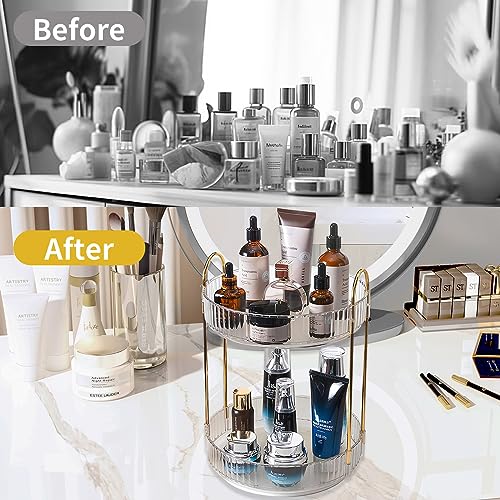 Asayuee 360 Rotating Makeup Organizer,2 Tier Large Capacity Make Up Organizers and Storage,Skincare Perfume Vanity Organizers,Bathroom Cosmetics Storage Organizer Countertop(Clear-2 Tier) - color: White, size: 2 Tier