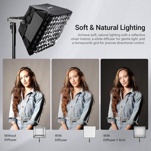 NEEWER Upgraded Softbox Diffuser Only for NEEWER RGB1200 Video Light, 14.6"x13.6"/37x34.5cm Foldable Soft Box with Grid/Bag/Blackout Hood, Quick Set Up for Portrait Studio Photography Lighting, NS5S - style: NS5S for RGB1200