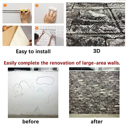 20PCS 3D Wall Panels Peel and Stick Foam 3D Brick Wallpaper Peel and Stick Black Faux Stone Wall Panel Self-Adhesive Wallpaper (20PCS, Black) - color: Black, size: 20PCS