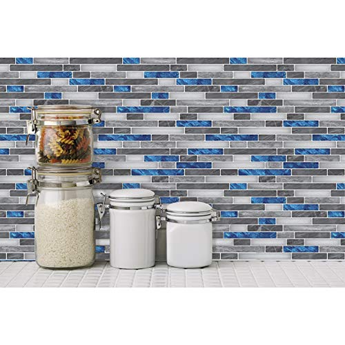 Art3d Peel & Stick Brick Kitchen Backsplash Self-Adhesive Wall Tile Stone Design, 10 Sheets, Blue Marlbe, 30 * 30cm - color: Blue