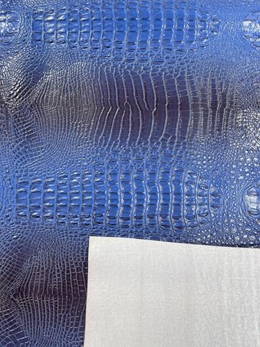 54” Wide Gator Two Tone Fake Leather Upholstery, 3-D Crocodile Skin Texture Faux Leather PVC Vinyl Fabric Sold by The Yard. (Royal Blue) - color: Royal Blue