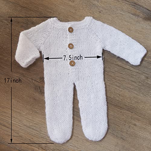 Zeroest Newborn Boy Photoshoot Outfits and Props Bear Bonnet with Footed Romper Infant Baby Photography Crochet Knitted Set - color: White