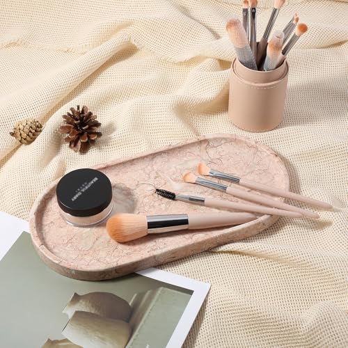Koville Pink Marble Tray for Bathroom Countertop, Vanity Tray Stone Trays for Decor, Natural Marble Decorative Tray for Dresser Organizer, Storage Trays for Perfume, Jewelry, Cosmetics(Coquille Pink) - color: Coquille Pink, size: 12" x 6" x 0.7"