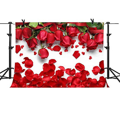 10x7FT White Background Romantic Red Rose Petals for Sweet 16 Party Photo Booth Props Backdrop LFME403