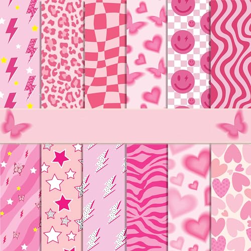 VIVIQUEN 24 Pack Pink Heart Pattern Double-Sided Paper, 12-inches Leopard Print Textured Scrapbook Paper Craft Paper Folded Flat for DIY Background Card Making Scrapbook Photo Album Decor
