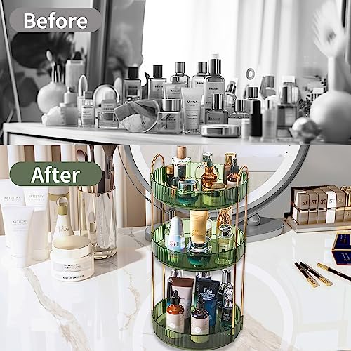 Asayuee 360 Rotating Perfume Organizer,3 Tier Large Capacity Make Up Organizers and Storage,Makeup Organizer for Bathroom,Cosmetic Perfume Stand Holder (Green-3 Tier) - color: Green, size: 3 Tier