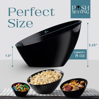 Posh Setting Black Plastic Serving Bowls Disposable - Angled Bowls - Angled Candy Bowl - Plastic Snacks & Chip Bowls for Parties - Black, Gold & Clear, White Serving Dishes, 8 OZ, 5 Pack - color: Black, size: Small 8 OZ