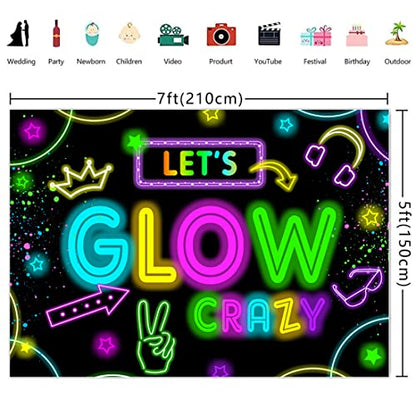 Neon Glow Party Decorations Supplies Backdrop 7x5ft Glow in The Dark Let’s Glow Banner Photography Background Birthday Sleppover Graffiti Splash Paint Black Light Kids Photo Booth - size: 7x5ft