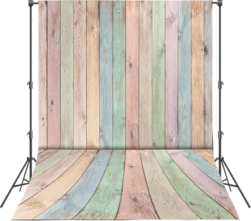 Colorful Wood Backdrop 5x7FT Easter Pastel Rustic Wooden Photography Background Easter Baby Shower Birthday Party Decorations Portrait Photoshoot Studio Props - size: 5x7FT