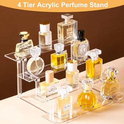 4 Tier Acrylic Display Risers, Perfume Organizer Stand, Clear Shelf Risers for Figures, Dessert Shelves for Party, Funko POP Shelves, Cupcake Stand Holder Decoration
