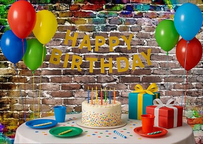 Vinyl 7x5ft Colorful Graffiti Brick Wall Backdrop, Ideal for Photo Studio, Birthday Party, Wedding