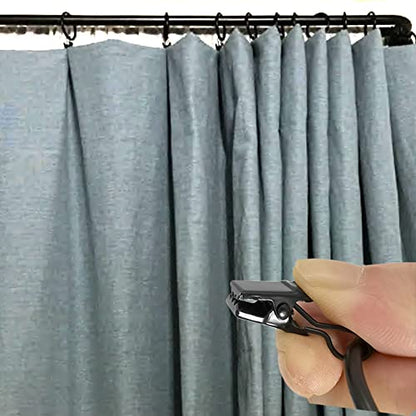 WeeksEight 100 Pack Black Curtain Rings with Clips, Curtain Hooks Hangers Clip Rings for Hanging Drapes Bows Hat, Drapery Rings 1.5 in I D, Fits up to 1.2 in Diameter Curtain Rod. - color: Black, size: 1.5" I D Set of 100
