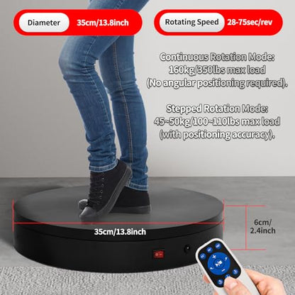 360 Rotating Platform,13.8Inch/35cm Remote Motorized Turntable,400lbs Capacity Motorized Rotating Display Stand Photography Turntable motorized lazy susan Heavy Duty Turntables for Photography,3D Scanner - size: 13.8inch/Black/400Lbs Load