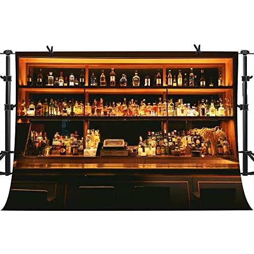 Bar Backdrop for Photoshoot 10x8ft, Wine Dinks Cafe Restaurant Drink Shelf Photography Backdrops Friendsmas Party Decoration Urban Club Speakeasy Room Wall Art Photo Backgrounds BJLSPH1579 - size: 10x8ft