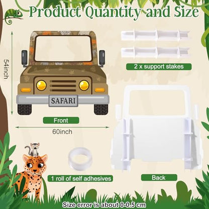 Capoda Safari Truck Photo Backdrop Stand up Cardboard Cutout for Jungle Party Decorations - 60 x 54 Inch Forest Animal Adventure Car Standee with Face Opening for Zoo Birthday Party Family Activity - style: Jungle Safari Car