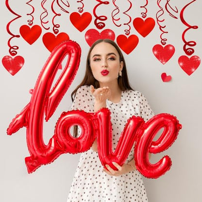 30 Pcs Valentines Day Decorations Hanging Swirls,Red Glitter Heart Hanging Decorations Love Heart Swirls for Valentine's Day Party Decorations Supplies Romantic Wedding Photo Prop Glitter Ornaments