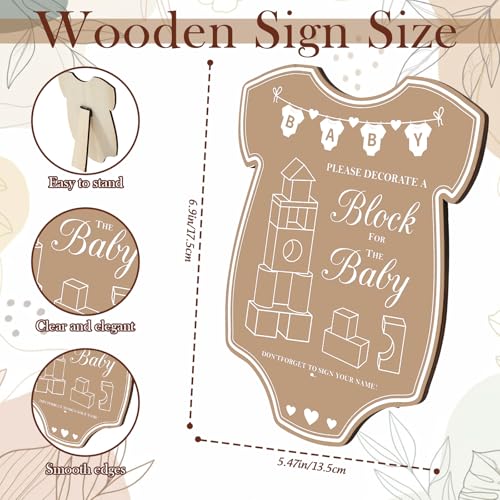 JarThenaAMCS 80 Pcs Baby Shower Game Kits Coloring Building Blocks Baby Clothes Wooden Display Sign Colorful Markers with Storage Box for Birthday Party DIY Crafts Supplies