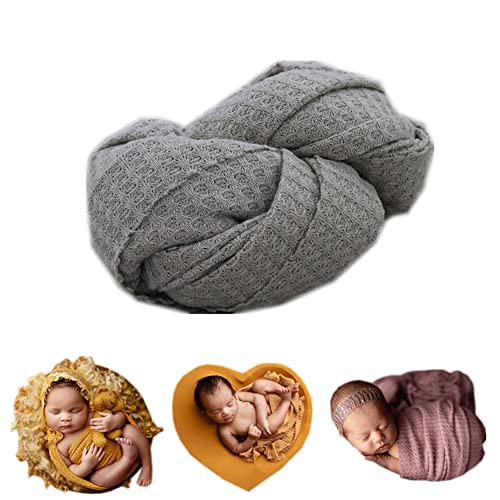 Newborn Photography Props Blanket Wrap Soft Knitted Stretch Baby Boys Girls Photoshoot Prop Cloth (Gray) - color: Gray