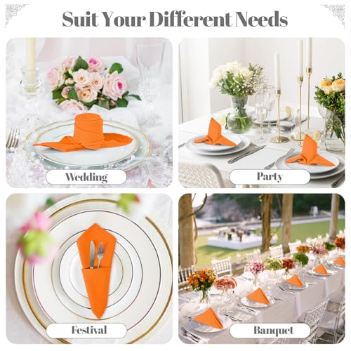 PLOYMONO Orange Heavy Duty Cloth Napkins - 17 x 17 Inch Solid Washable Polyester Dinner Napkins - Set of 8 Napkins with Hemmed Edges - Great for Parties, Fall Festival, Autumn, Halloween, Thanksgiving - color: Orange