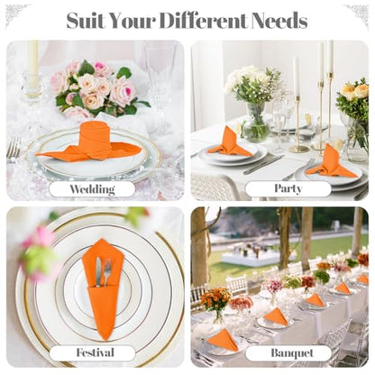 PLOYMONO Orange Heavy Duty Cloth Napkins - 17 x 17 Inch Solid Washable Polyester Dinner Napkins - Set of 8 Napkins with Hemmed Edges - Great for Parties, Fall Festival, Autumn, Halloween, Thanksgiving - color: Orange