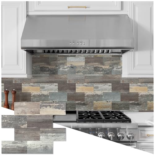 20 Sheets Wood Grain PVC Subway Tiles Peel and Stick Backsplash,12''Heat Resistant Stick on Tiles for Kitchen,Waterproof Peel and Stick Wall Tiles for Bathrrom - color: Mix Wood Grain
