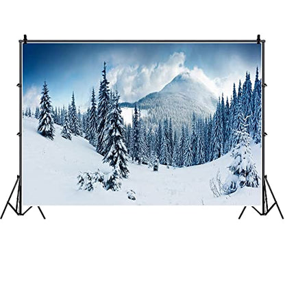 Laeacco 10x8ft Winter Wonderland Backdrop Snow Scenery Backdrops Snow Mountains Landscape Christmas New Year Backdrop Snowy Pine Forest Frosty Tree Remote Foggy Holiday Party Photo Studio Prop - size: 10x8FT
