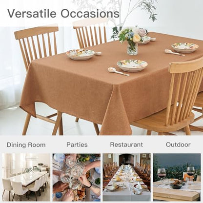 maxmill Fall Tablecloth Waterproof Spillproof Wrinkle Resistant Wipeable Linen Textured Dining Table Cloth for Harvest Thanksgiving Dinner, Party, Buffet and Camping, Square 60 x 60 Inch, Amber - color: Amber, size: 60" x 60" (Square)