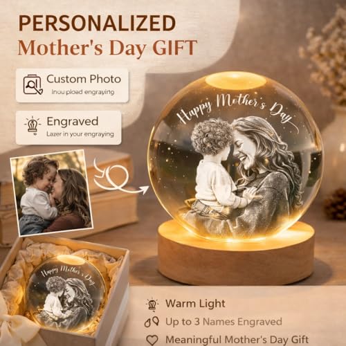 Noni Personalized 3D Photo Crystal Ball Light, Custom Engraved Family Portrait LED Night Light, Crystal Photo Gift for Mom, Grandma, Mother’s Day Keepsake Style 04 - color: Style 04