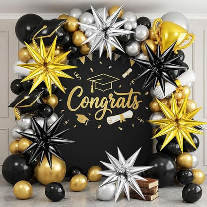 72PCS Gold Silver Black Star Balloons, Big 26 Inch Star Foil Metallic Mylar Balloons, Spike Balloon Fireworks for Graduation New Year Retirement Party Birthday Photo Props - color: Gold, Silver, Black, 26 Inch
