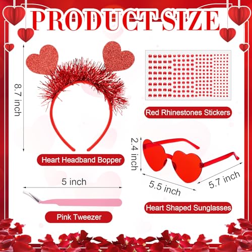 Janinka Valentines Day Heart Headband Sunglasses Set Valentines Photo Prop Galentines Party Favor Accessories for Women - style: Red Heart