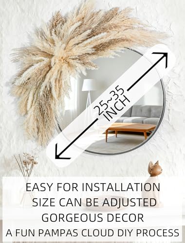 Fluffy Boho Wall Decor - DIY Pampas Grass Kits,Need to Assemble,Decorative Pampas Cloud,Mirror Decorative,for Entryway Bedroom Living Room Bathroom House Warming Gifts New Home Essential - size: Large