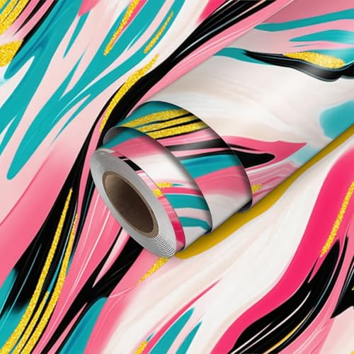 HOMETITUTE Vibrant Brushstroke Modern Abstract Wallpaper Peel and Stick Contact Paper Wall Paper Stick 17.7" x 118.1" Self Adhesive Removable Vinyl Wall Covering Bedroom Kitchen Bathroom Home Decor - color: Vibrant Brushstroke Modern