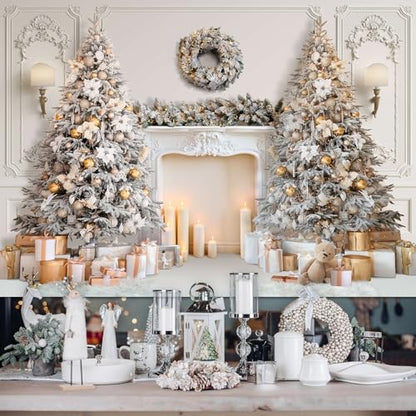 Mocsicka Classic Christmas Interior Room Photography Backdrop White Christmas Fireplace Photo Background Decorated Xmas Tree Family Kids Holiday Party Banner Decorations Photo Booth Props (8x6ft) - size: 8x6ft